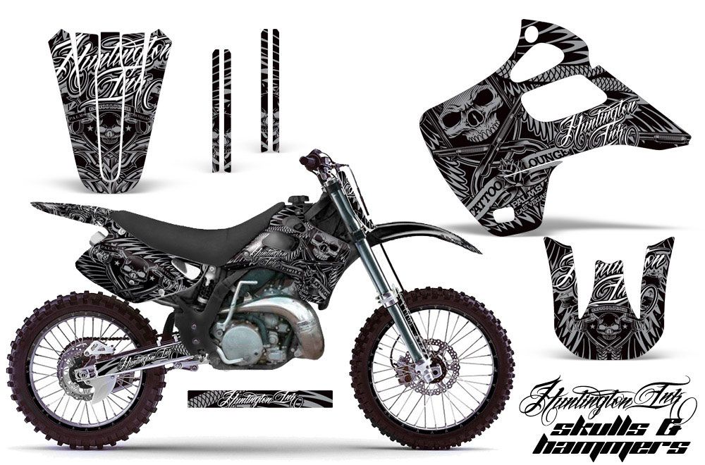 Kawasaki KX125 Dirt Bike Graphic Kit - 1992-1993 Skulls and Hammers Silver