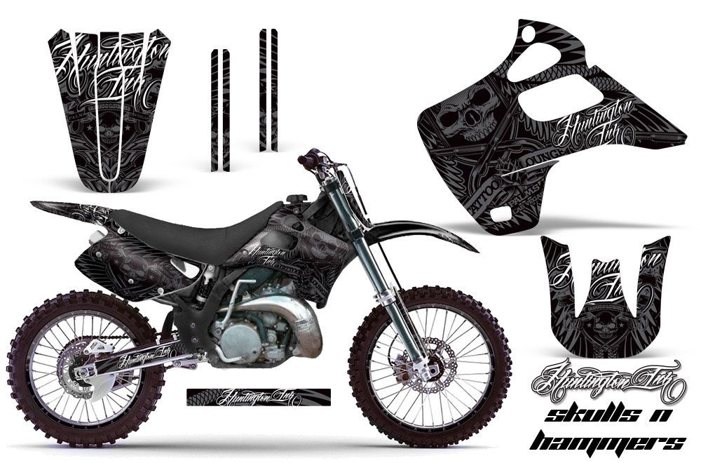 Kawasaki KX250 Dirt Bike Graphic Kit - 1992-1993 Skulls and Hammers Black