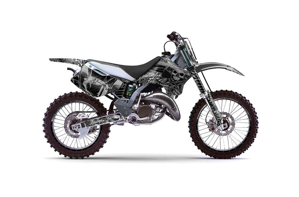 Kawasaki KX125 Dirt Bike Graphic Kit - 1994-1998 Skulls and Hammers Silver