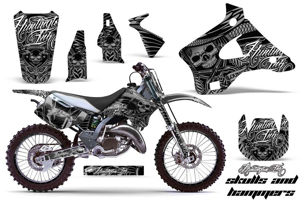 Kawasaki KX125 Dirt Bike Graphic Kit - 1994-1998 Skulls and Hammers Silver