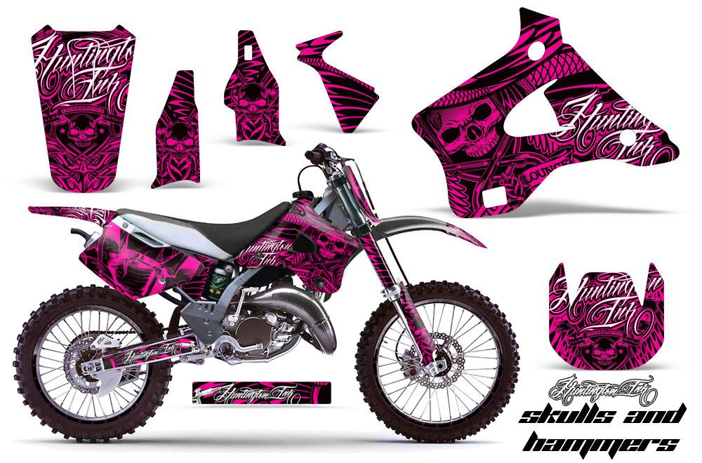 Kawasaki KX250 Dirt Bike Graphic Kit - 1994-1998 Skulls and Hammers Pink