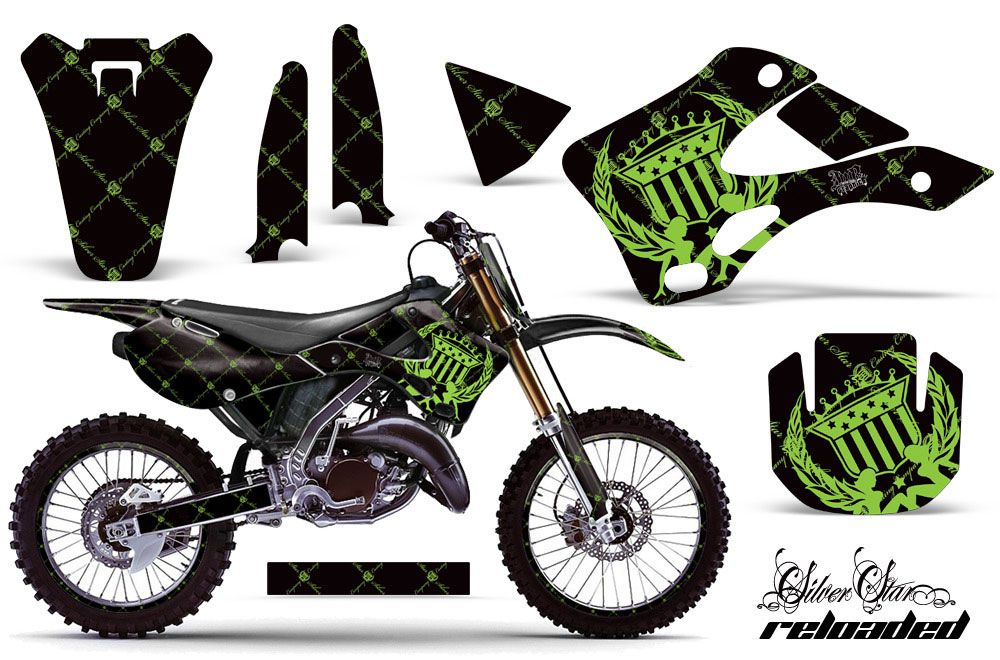 Kawasaki KX250 Dirt Bike Graphic Kit - 1999-2002 Silver Star - Reloaded Green