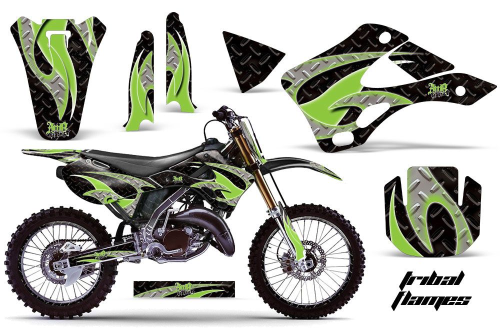 Kawasaki KX250 Dirt Bike Graphic Kit - 1999-2002 Tribal Flames Green