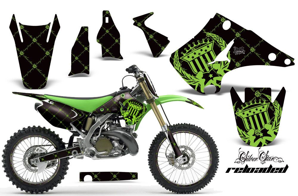 Kawasaki KX250 Dirt Bike Graphic Kit - 2003-2016 Silver Star - Reloaded Green