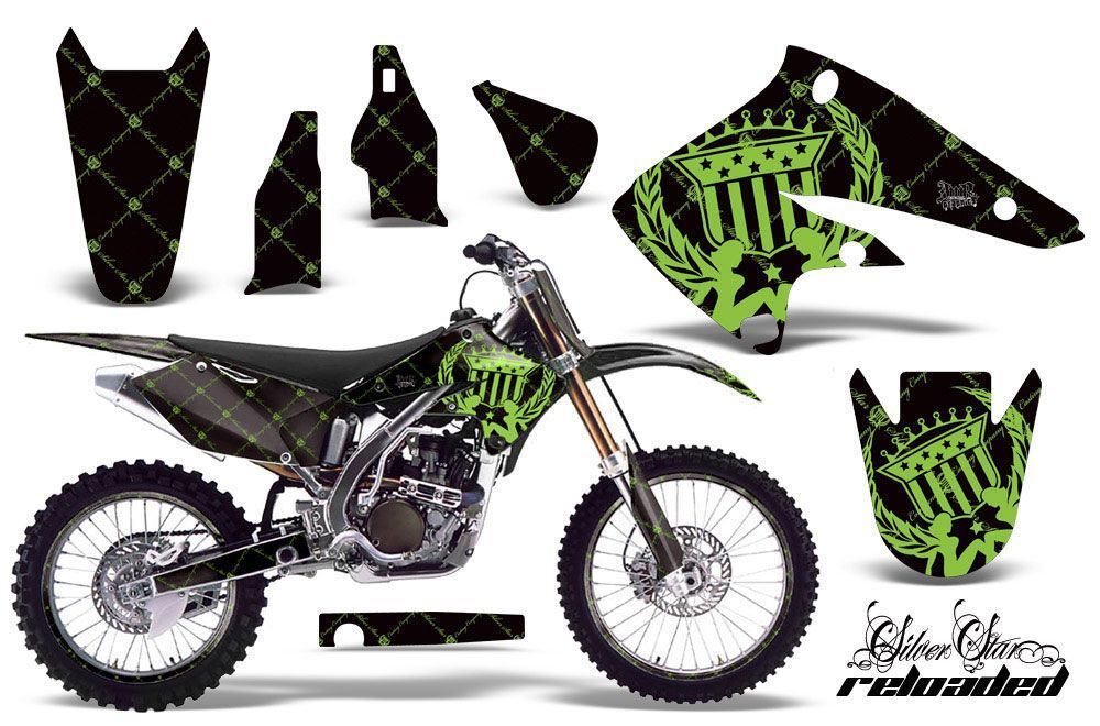 Kawasaki KX250F Dirt Bike Graphic Kit - 2004-2005 Silver Star - Reloaded Green