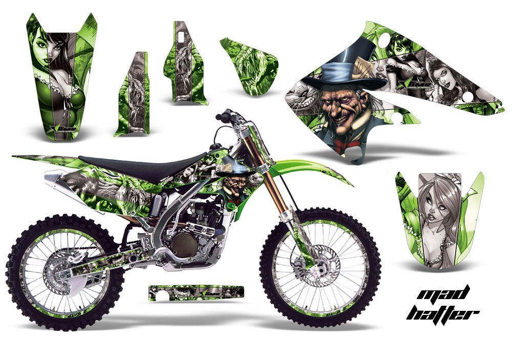Kawasaki KX250F Dirt Bike Graphic Kit - 2004-2005 Mad Hatter Green