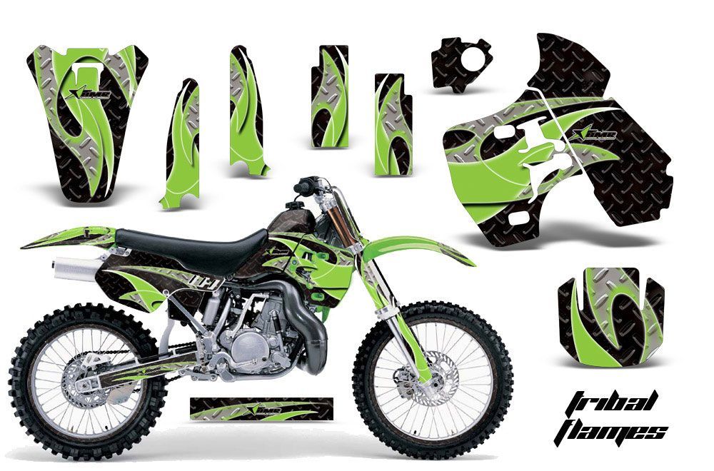 Kawasaki KX500 Dirt Bike Graphic Kit - 1988-2004 Tribal Flames Green
