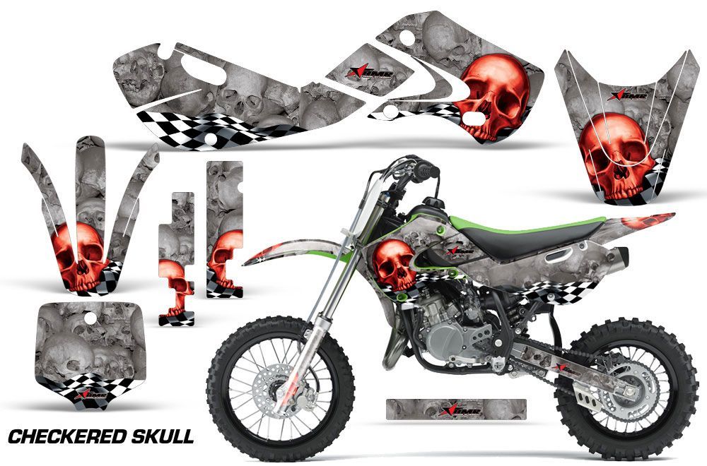 Kawasaki KLX110 Dirt Bike Graphic Kit - 2002-2009 Checkered Skull Red