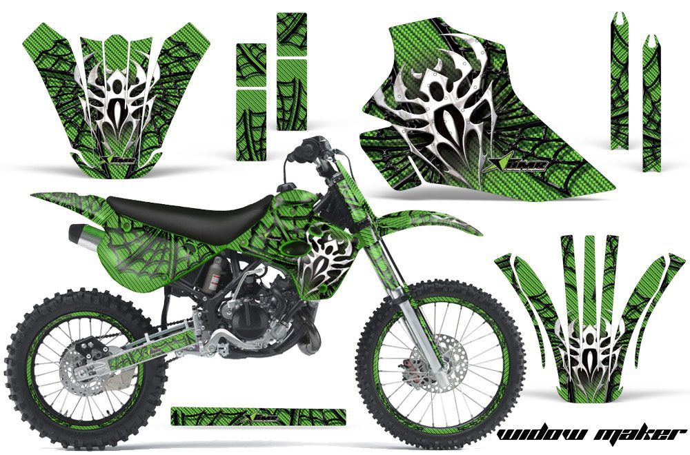 Kawasaki KX100 Dirt Bike Graphic Kit - 1995-1997 Widow Maker Green.