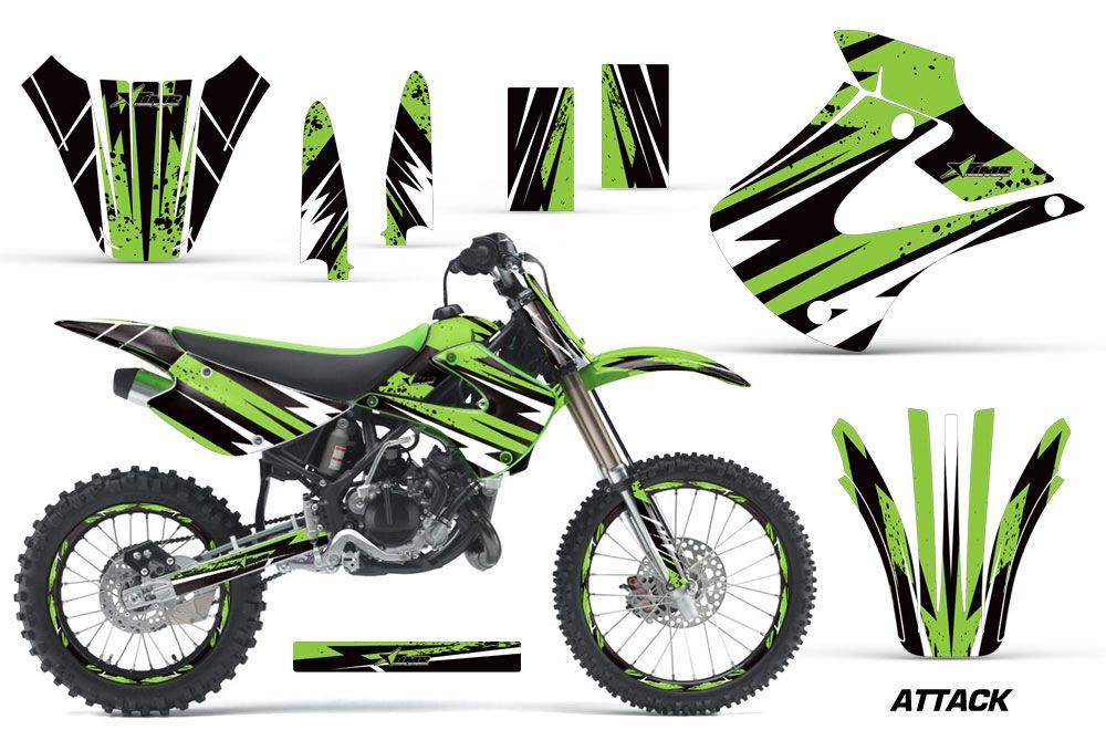 Kawasaki KX100 Dirt Bike Graphic Kit - 2001-2013 Attack Green.