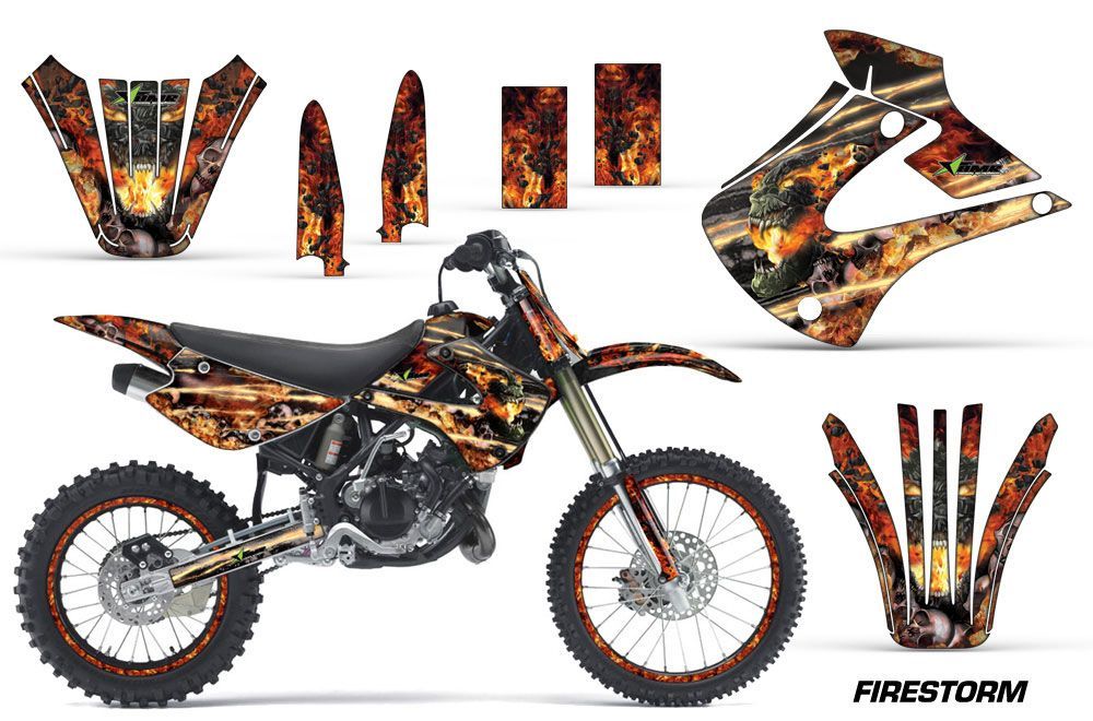 Kawasaki KX100 Dirt Bike Graphic Kit - 2001-2013 Firestorm Black