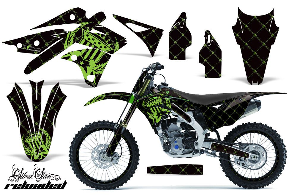 Kawasaki KXF250 Dirt Bike Graphic Kit - 2013-2016 Siver Star - Reloaded Green