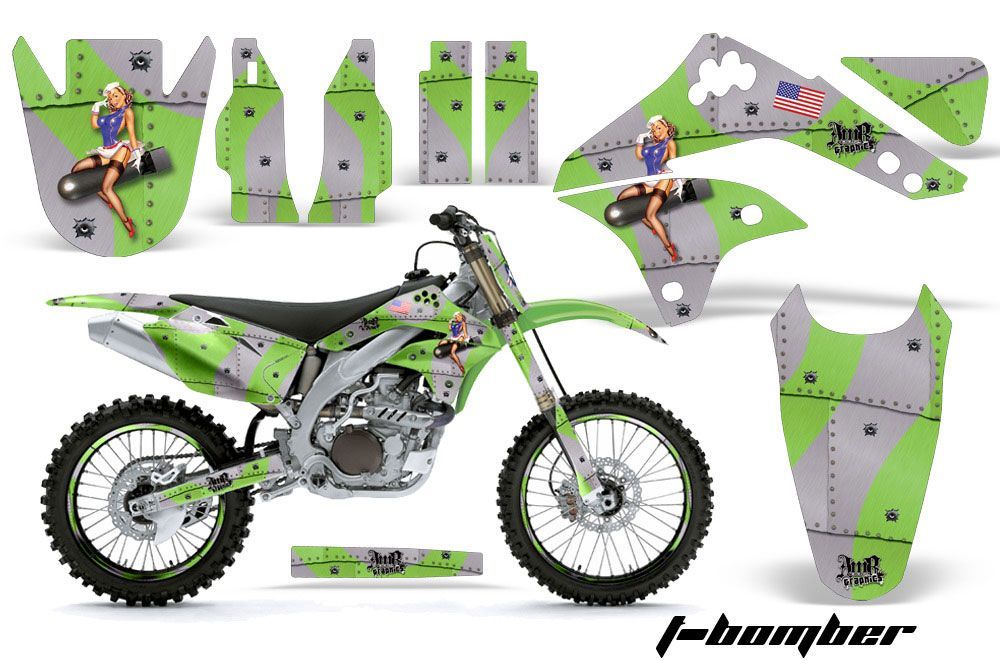 Kawasaki KXF450 Dirt Bike Graphic Kit - 2006-2008 T Bomber Green
