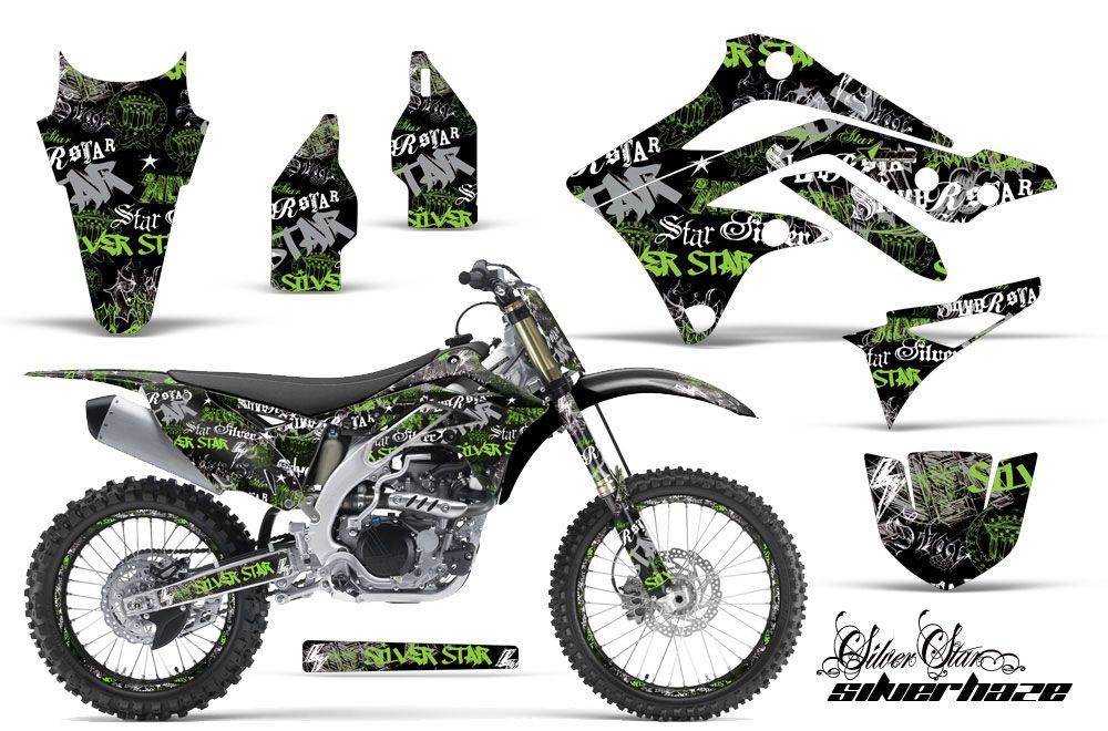 Kawasaki KXF450 Dirt Bike Graphic Kit - 2012-2015 Silver Star - Silverhaze Green