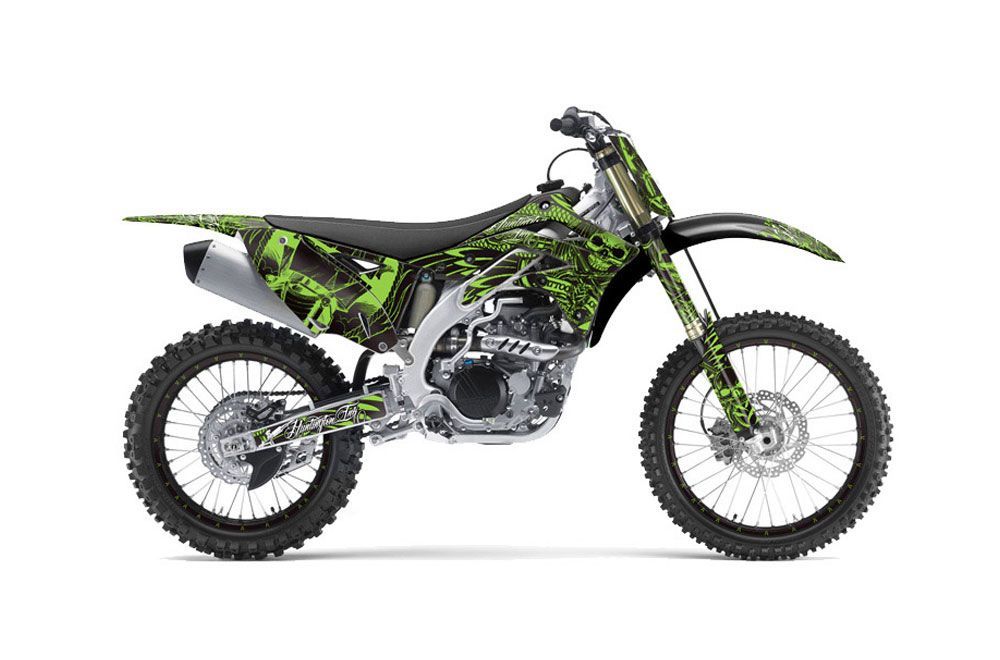 Kawasaki KXF450 Dirt Bike Graphic Kit - 2012-2015 Skulls and Hammers Green