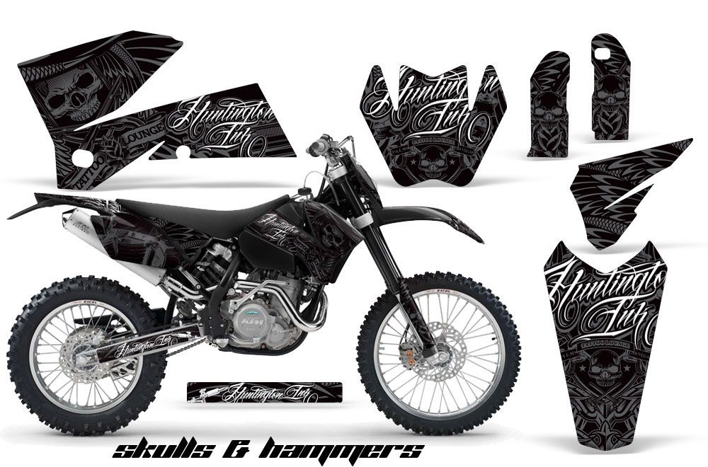 KTM C4 SX Dirt Bike Graphic Kit - 2005-2006 Skulls and Hammers Silver