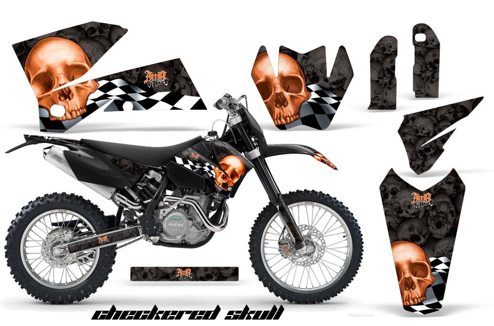 KTM C4 SX Dirt Bike Graphic Kit - 2005-2006 Checkered Skull Black