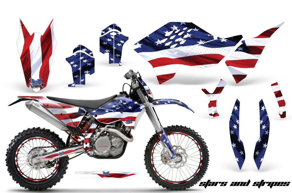 KTM C5 XCW 200/ 250 / 300 Dirt Bike Graphic Kit - 2011 Stars and Stripes Red White & Blue
