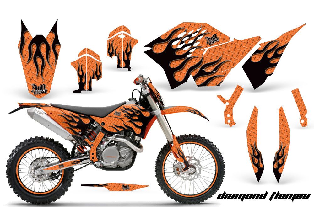 KTM C5 XC 125 / 525 Dirt Bike Graphic Kit - 2008-2010 Diamond Flames Orange