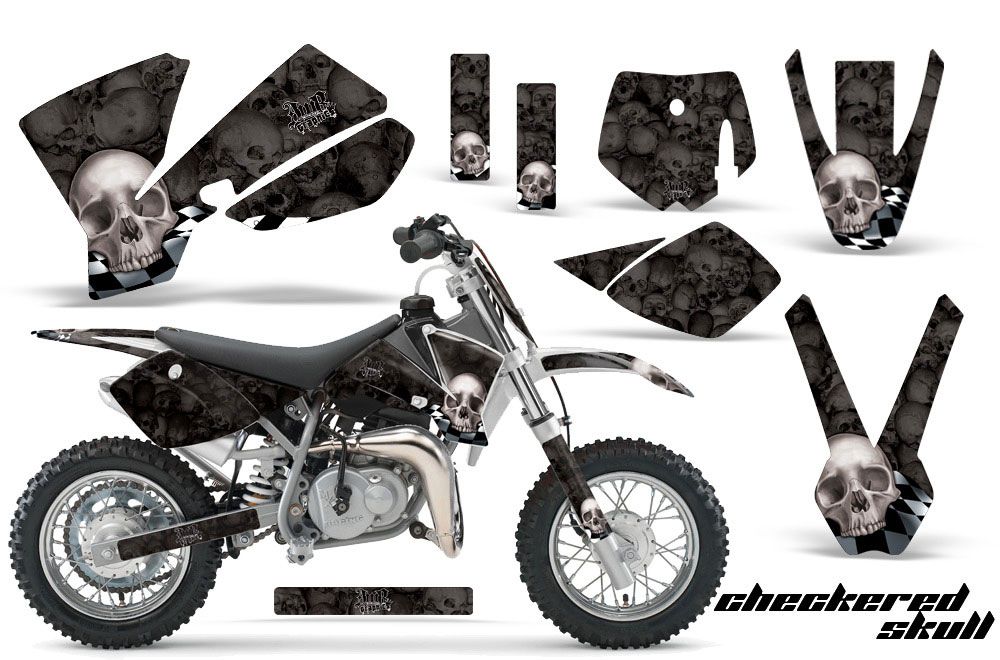 KTM SX 50 Adventure Jr / Sr Dirt Bike Graphic Kit - 2002-2008 Checkered Skull Black