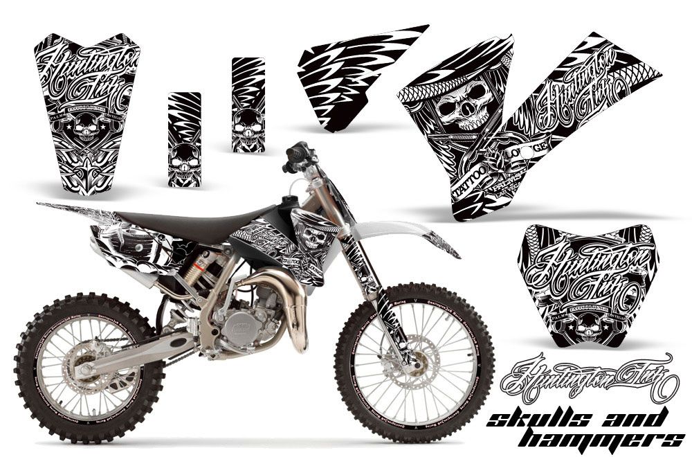 KTM SX 85 Dirt Bike Graphic Kit - 2004-2005 Skulls and Hammers White