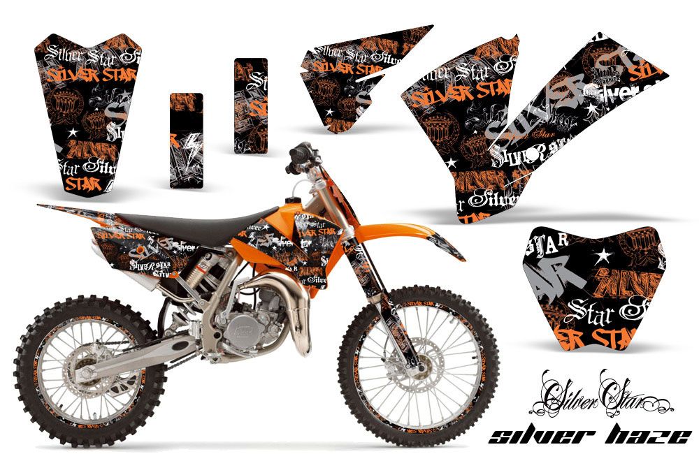 KTM SX 105 Dirt Bike Graphic Kit - 2004-2005 Silver Star - Silverhaze Orange
