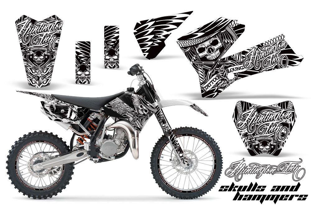 KTM SX 105 Dirt Bike Graphic Kit - 2006-2012 Skulls and Hammers White