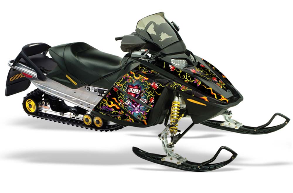 Ski Doo Rev Sled Graphic Kit - 2004-2012 Ed Hardy - Love Kills Black