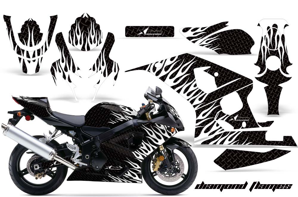 Suzuki GSXR 600 / 750 Graphic Kit - 2004-2005 Diamond Flames Black
