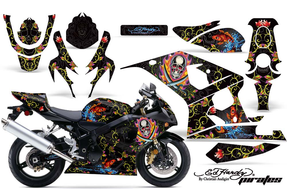 Suzuki GSXR 600 / 750 Graphic Kit - 2004-2005 Ed Hardy Pirates Black