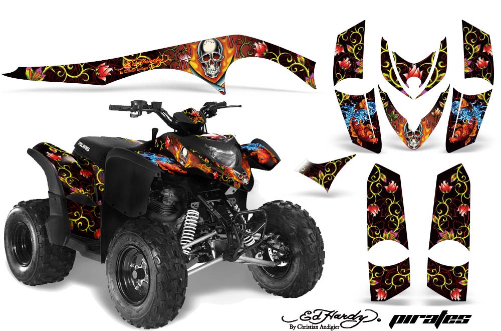 Polaris Phoenix 200 ATV Graphic Kit - 2005-2016 Ed Hardy - Pirates Red