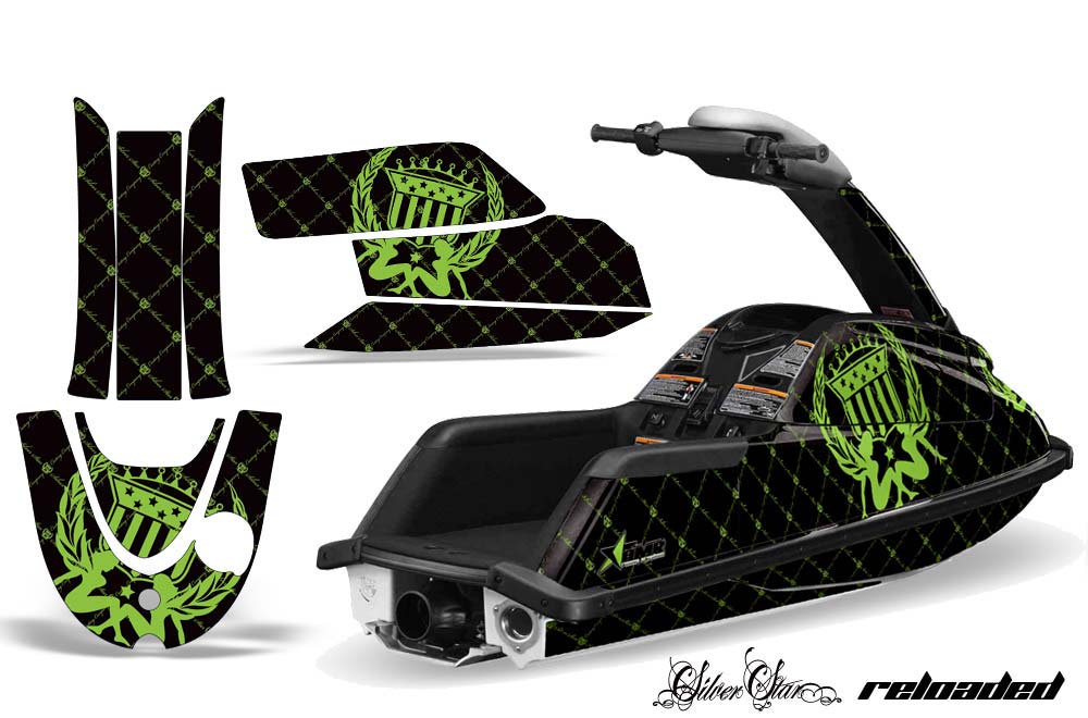 Yamaha Superjet Round Nose Jet Ski Graphic Kit - All Years Silver Star - Reloaded Green