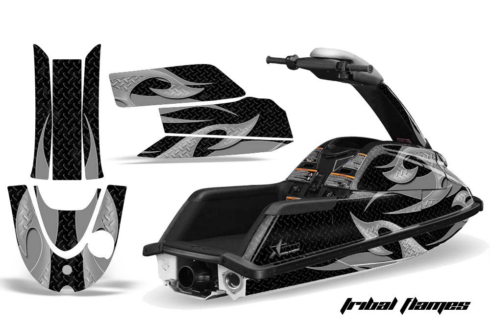 Yamaha Superjet Round Nose Jet Ski Graphic Kit - All Years Tribal Flames Silver