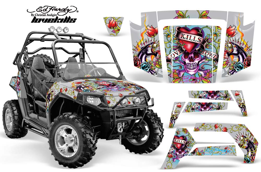 Polaris RZR 800 / 800S Graphic Kit - 2006-2010 Ed Hardy - Love Kills Silver