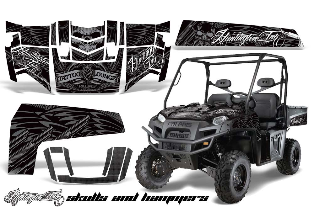 Polaris Ranger XP 500 / 800 / 900D 4x4 EFI Graphic Kit - 2010-2014 Skulls N Hammers Silver