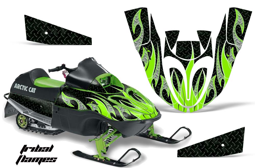 Arctic Cat 120 Sno Pro Youth Sled Graphic Kit - All Years Tribal Flames Green