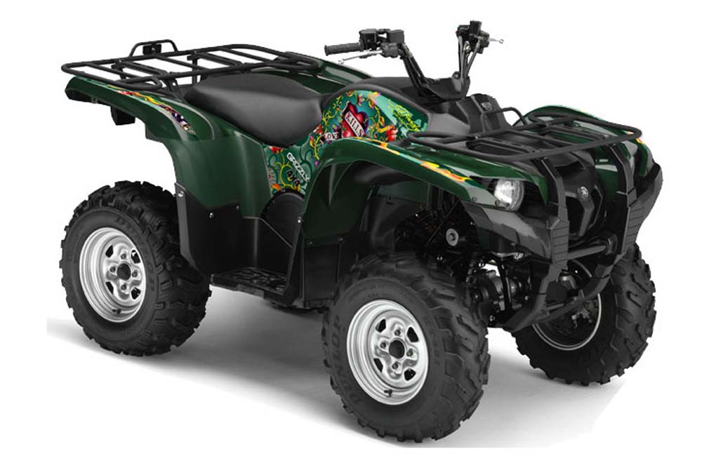 Yamaha Grizzly 700 / 550 ATV Graphic Kit - 2007-2014 Ed Hardy - Love Kills Green