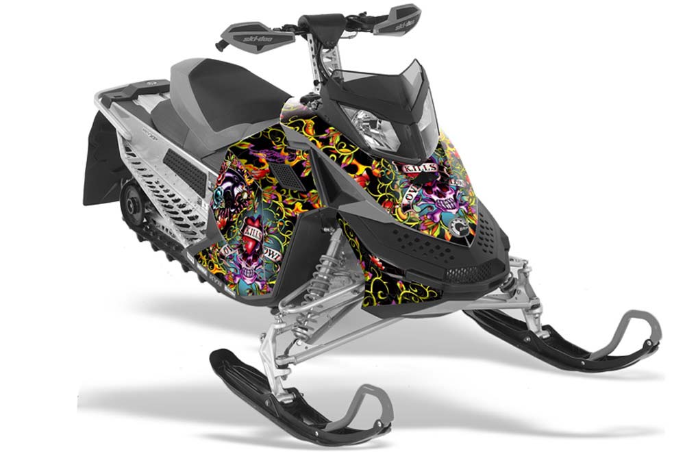 Ski Doo Rev XP Sled Graphic Kit - 2008-2012 Ed Hardy - Love Kills Black
