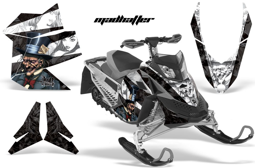 Ski Doo Rev XP Sled Graphic Kit - 2008-2012 Mad Hatter Black