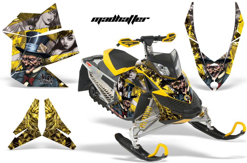 Ski Doo Rev XP Sled Graphic Kit - 2008-2012 Mad Hatter Yellow