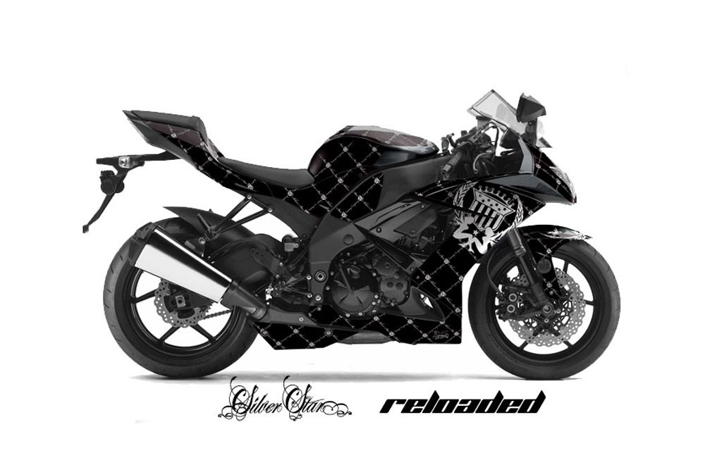 Kawasaki ZX10 Ninja Graphic Kit - 2008-2009 Silver Star Reloaded Black