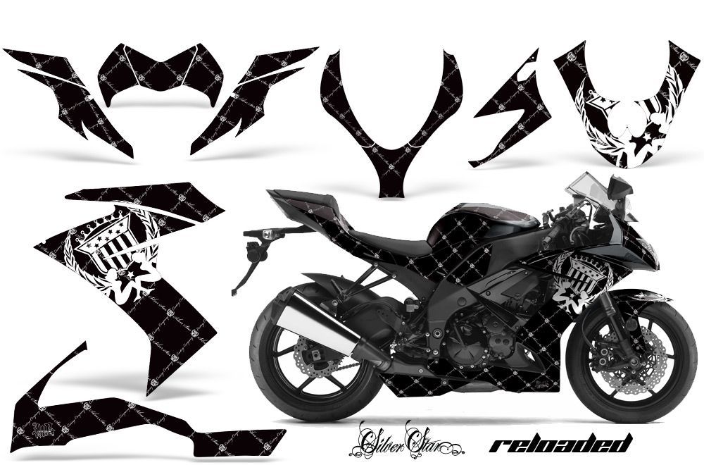 Kawasaki ZX10 Ninja Graphic Kit - 2008-2009 Silver Star Reloaded Black