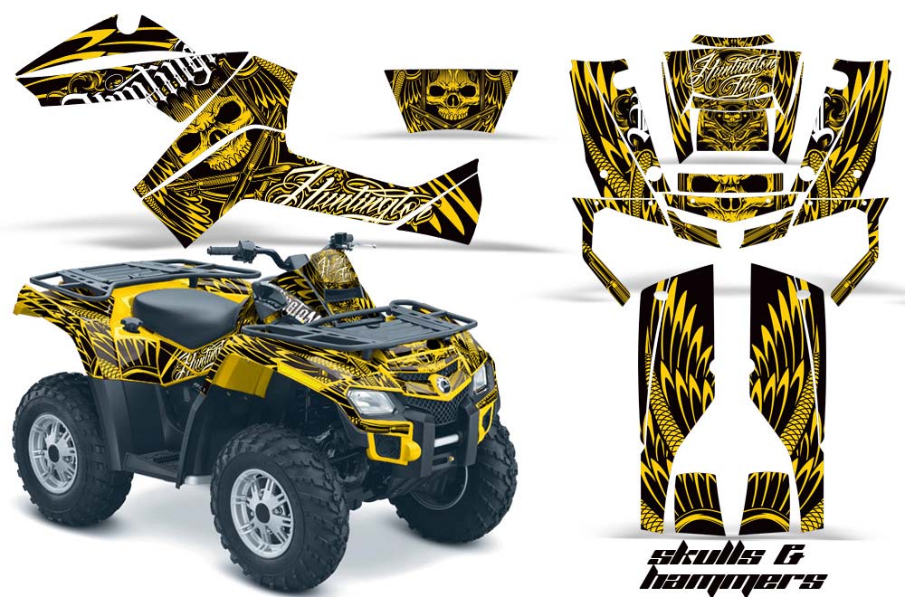Can Am Outlander EFI 500 / 650 ATV Graphic Kit - 2012-2015 Skulls and Hammers Yellow