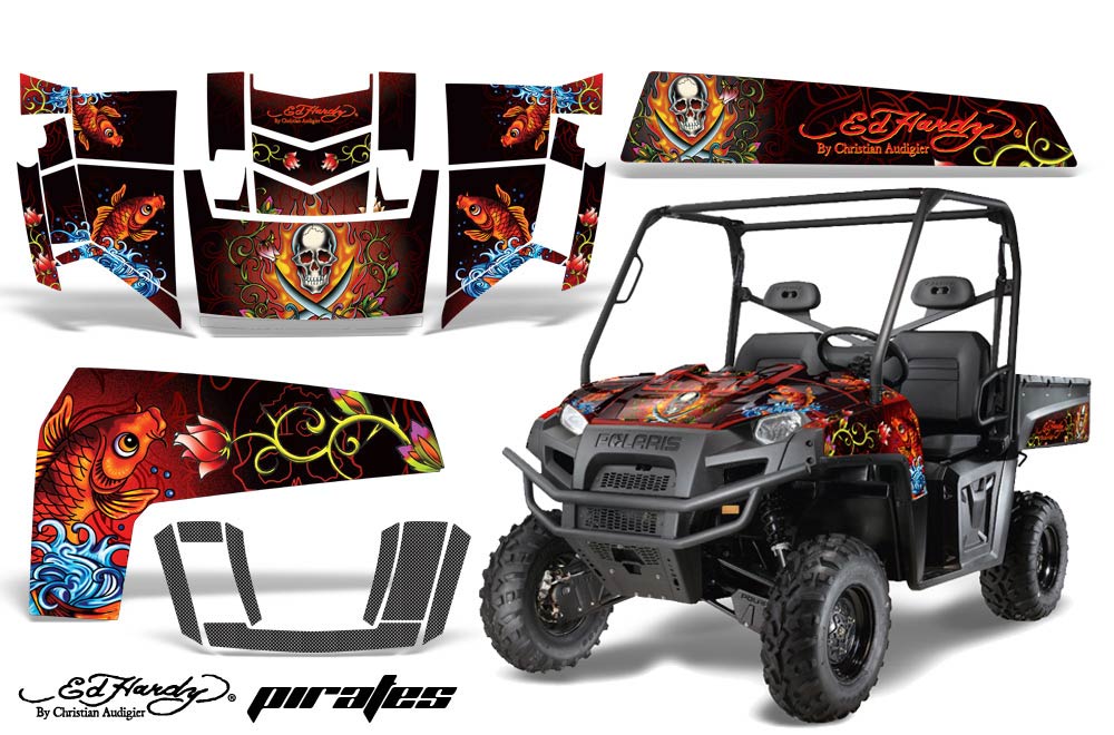 Polaris Ranger XP 500 / 700 4x4 EFI Graphic Kit - 2009 Ed Hardy Pirates Red