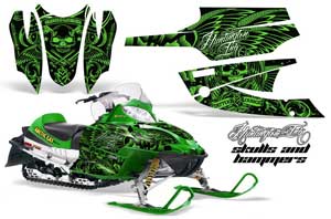 Arctic Cat Firecat F5 / F6 / F7 Sled Graphic Kit - 2003-2006 Skulls N Hammers Green