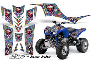 Kawasaki KFX 700 ATV Graphic Kit - 2004-2009 Ed Hardy - Love Kills Blue