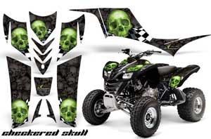 Kawasaki KFX 700 ATV Graphic Kit - 2004-2009 Checkered Skull Green