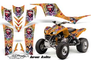 Kawasaki KFX 700 ATV Graphic Kit - 2004-2009 Ed Hardy - Love Kills Orange