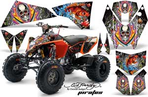 KTM 450 / 505 / 525 ATV Graphic Kit - 2008-2010 Ed Hardy - Pirates White