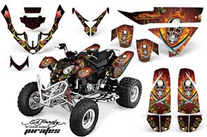 Polaris Predator 500 ATV Graphic Kit - 2002-2011 Ed Hardy - Pirates Red